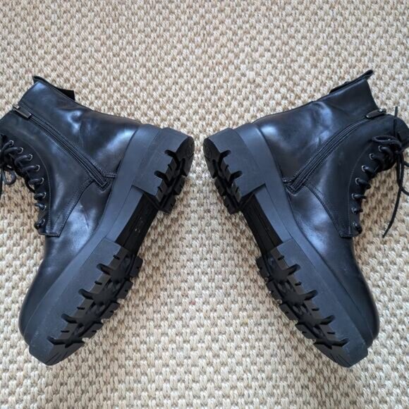 LA CANADIENNE Brendan Combat Boots Lug Sole Waterproof Black Leather 38 US 7.5 - Picture 6 of 13